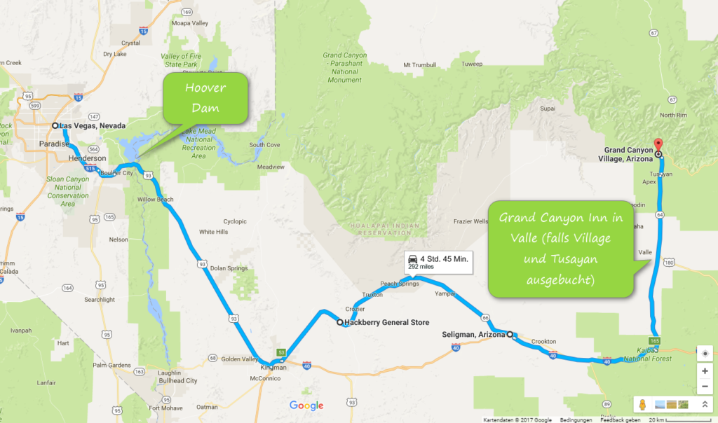 So kannst Du z.B. von Las Vegas zum Grand Canyon fahren
